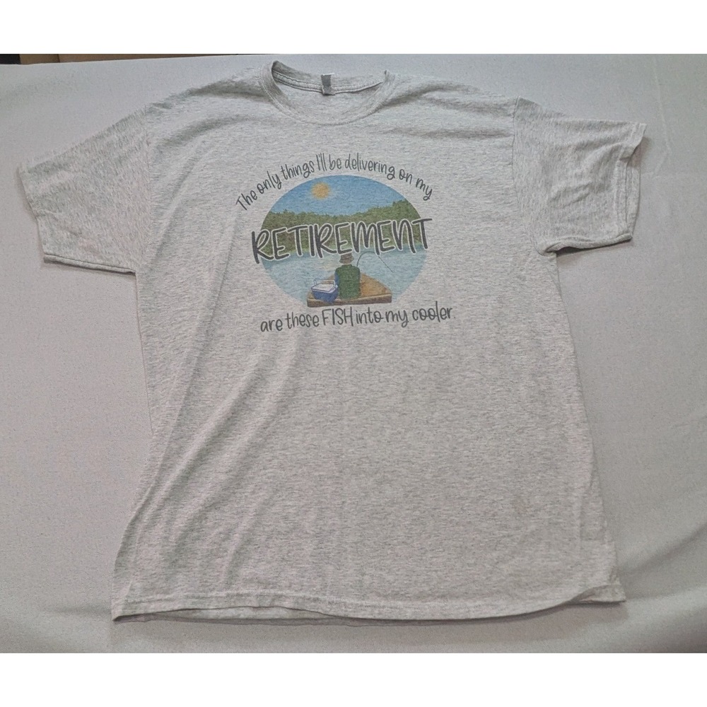 Jerzees Graphic T-Shirt Women XL Gray Excellent Retirement Fishing Humor Tee